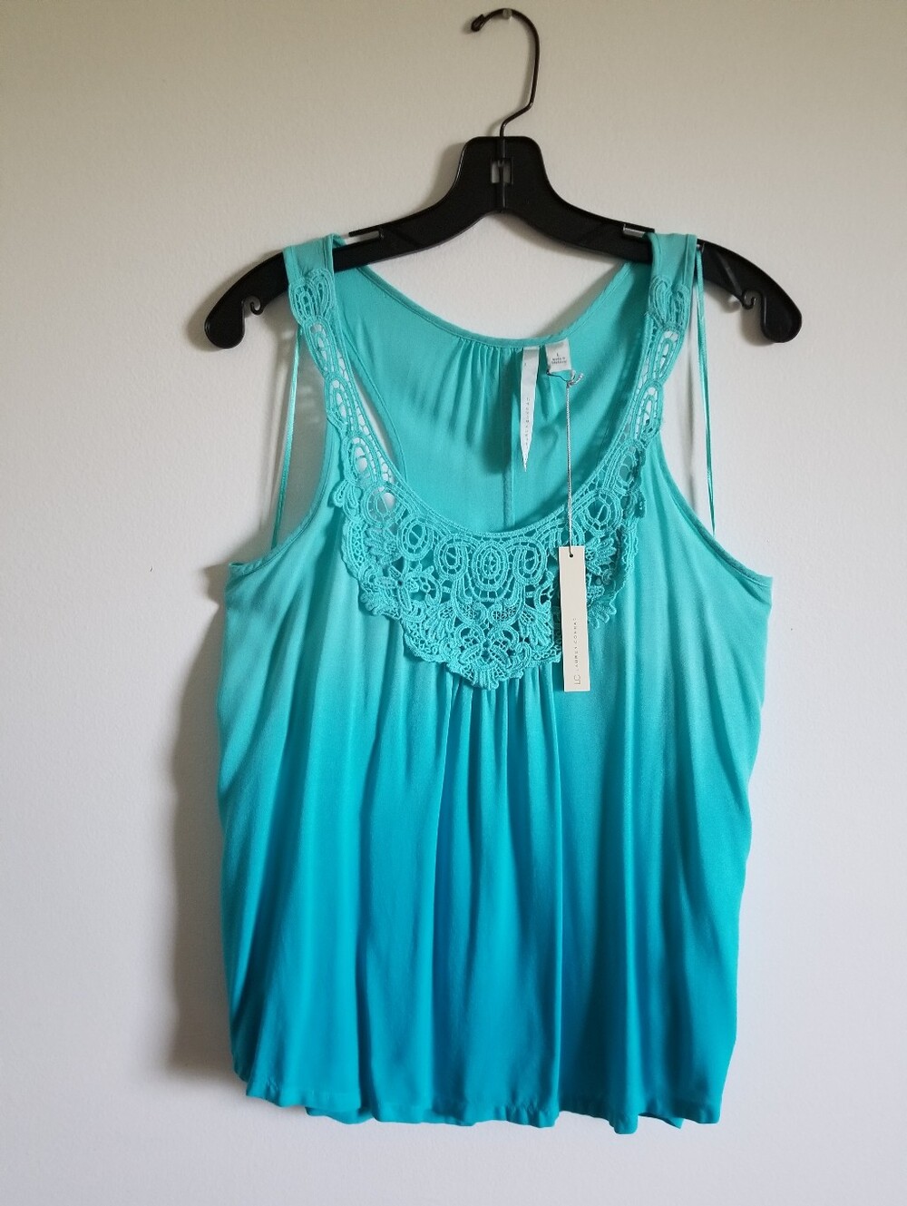 LC Lauren Conrad Teal Ombre Crochet-Trim Tank Top